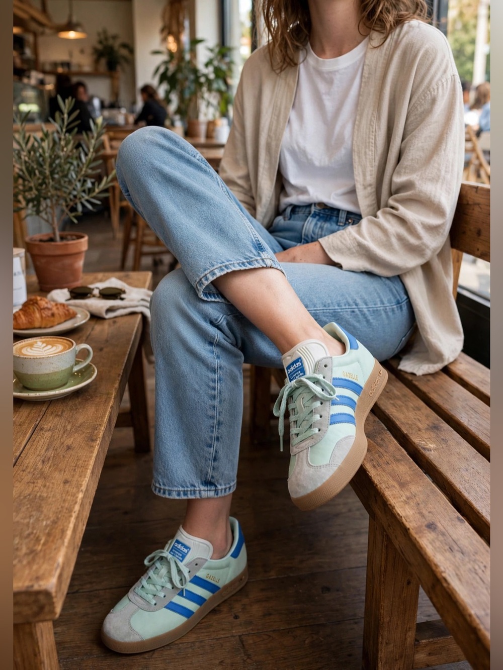 ADIDAS Gazelle BOLD Mint Green with Blue Stripes and Gum Sole
